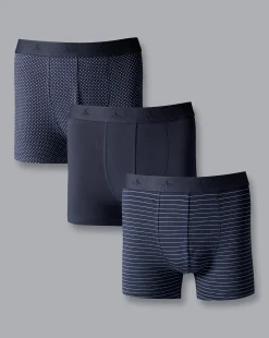 Store Charles Tyrwhitt 3 Pack Cotton Stretch Patterned Jersey Trunks - French Blue Navy Multi