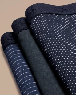 Store Charles Tyrwhitt 3 Pack Cotton Stretch Patterned Jersey Trunks - French Blue Navy Multi