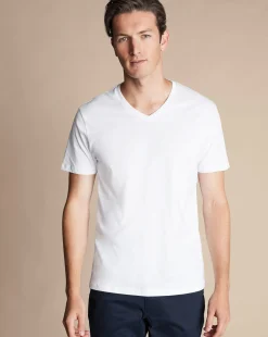 Discount Charles Tyrwhitt 2 Pack V-Neck Cotton T-Shirt - White
