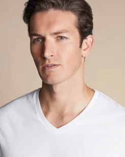 Discount Charles Tyrwhitt 2 Pack V-Neck Cotton T-Shirt - White