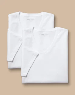 Discount Charles Tyrwhitt 2 Pack V-Neck Cotton T-Shirt - White