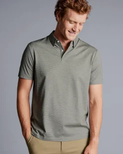Clearance Charles Tyrwhitt Birdseye Stripe Jacquard Polo - Light Grey
