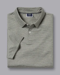 Clearance Charles Tyrwhitt Birdseye Stripe Jacquard Polo - Light Grey