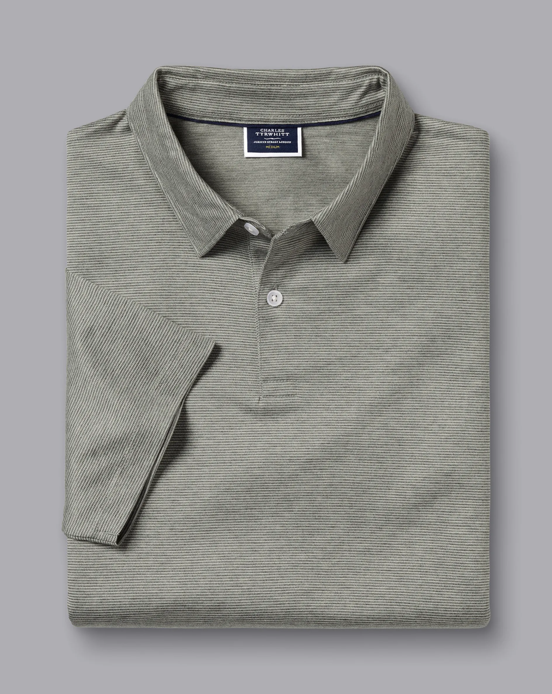 Clearance Charles Tyrwhitt Birdseye Stripe Jacquard Polo - Light Grey