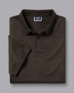 Cheap Charles Tyrwhitt Birdseye Stripe Jacquard Polo - Brown Chocolate