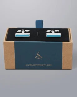 Flash Sale Charles Tyrwhitt Blue Bar Enamel Cufflink - Ocean Blue