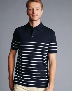 Clearance Charles Tyrwhitt Breton Stripe Tyrwhitt Pique Polo - Navy & White Navy and White