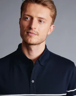 Clearance Charles Tyrwhitt Breton Stripe Tyrwhitt Pique Polo - Navy & White Navy and White