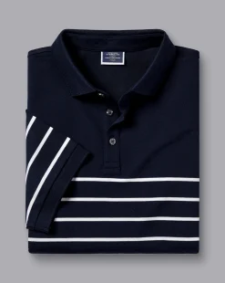 Clearance Charles Tyrwhitt Breton Stripe Tyrwhitt Pique Polo - Navy & White Navy and White