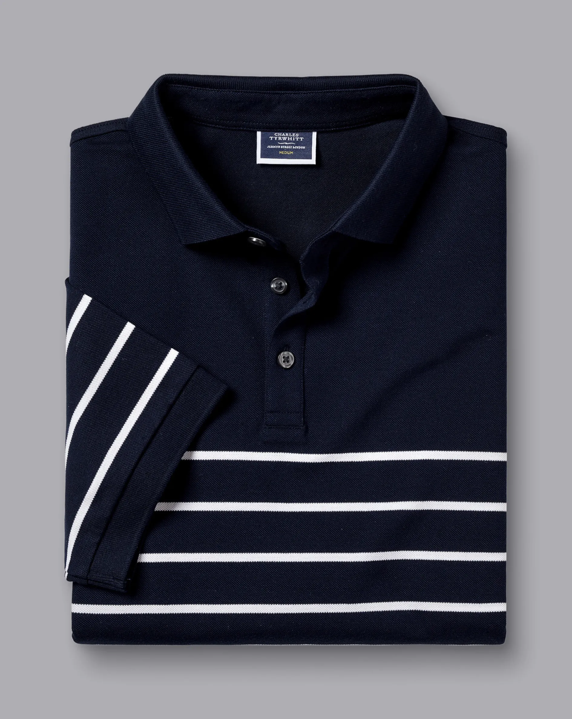 Clearance Charles Tyrwhitt Breton Stripe Tyrwhitt Pique Polo - Navy & White Navy and White