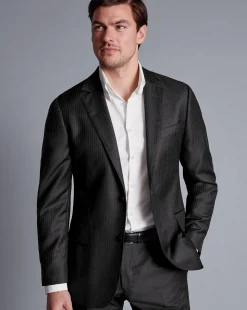 Cheap Charles Tyrwhitt British Luxury Stripe Suit Jacket - Gray Charcoal