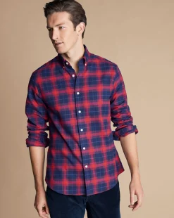 Shop Charles Tyrwhitt Brushed Flannel Check Shirt - Red