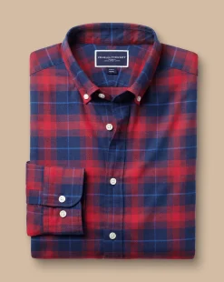 Shop Charles Tyrwhitt Brushed Flannel Check Shirt - Red