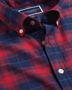 Shop Charles Tyrwhitt Brushed Flannel Check Shirt - Red