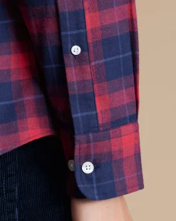 Shop Charles Tyrwhitt Brushed Flannel Check Shirt - Red