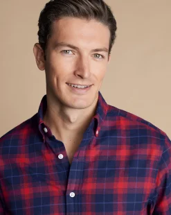Shop Charles Tyrwhitt Brushed Flannel Check Shirt - Red