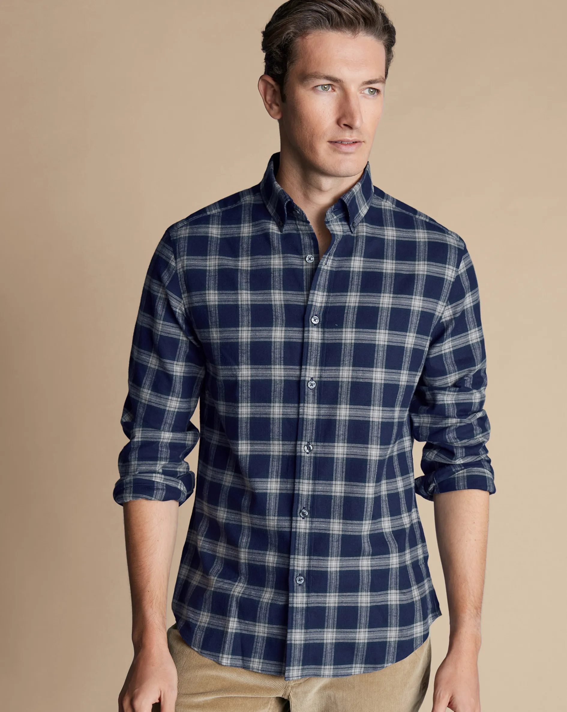 Sale Charles Tyrwhitt Brushed Flannel Check Shirt - French Blue