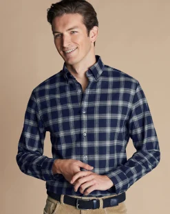 Sale Charles Tyrwhitt Brushed Flannel Check Shirt - French Blue