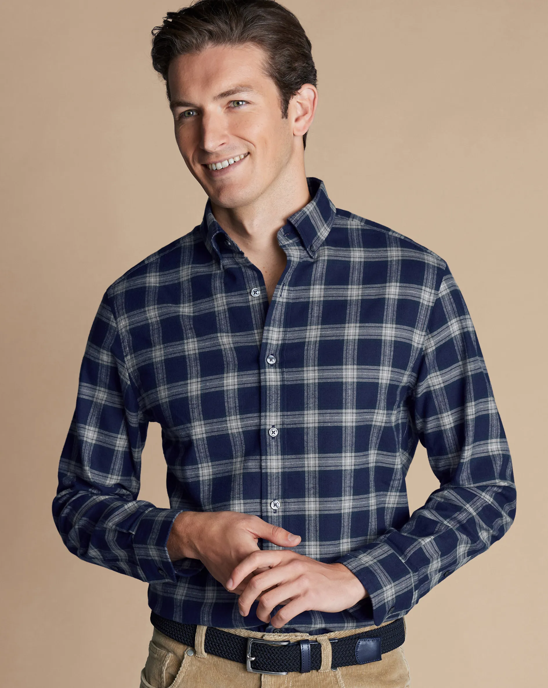 Sale Charles Tyrwhitt Brushed Flannel Check Shirt - French Blue