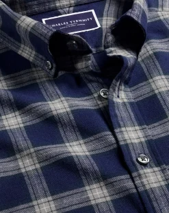 Sale Charles Tyrwhitt Brushed Flannel Check Shirt - French Blue