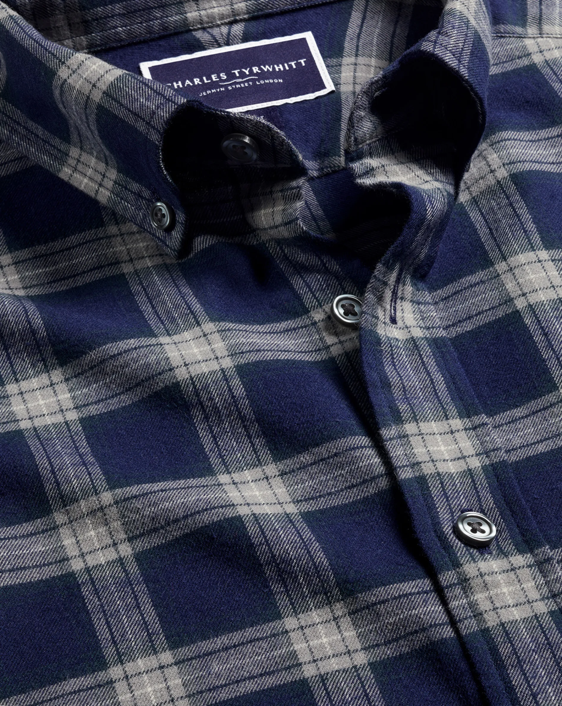 Sale Charles Tyrwhitt Brushed Flannel Check Shirt - French Blue