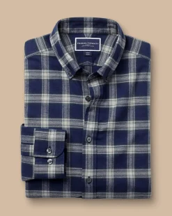 Sale Charles Tyrwhitt Brushed Flannel Check Shirt - French Blue