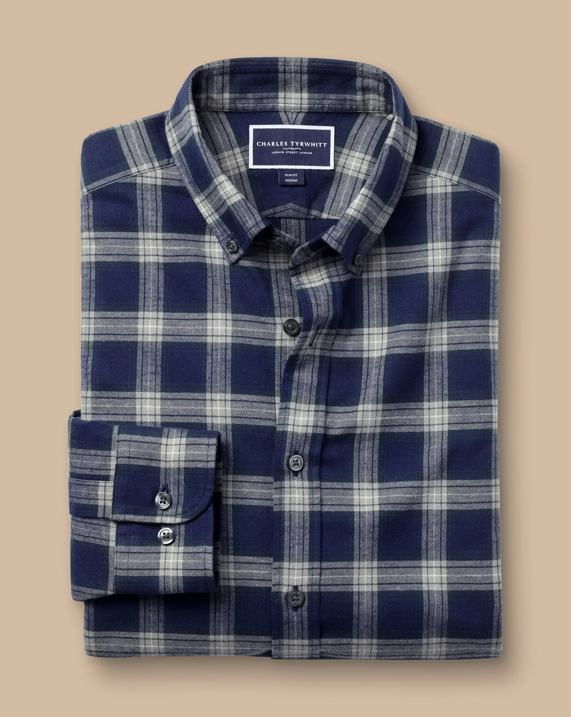 Sale Charles Tyrwhitt Brushed Flannel Check Shirt - French Blue