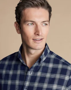 Sale Charles Tyrwhitt Brushed Flannel Check Shirt - French Blue