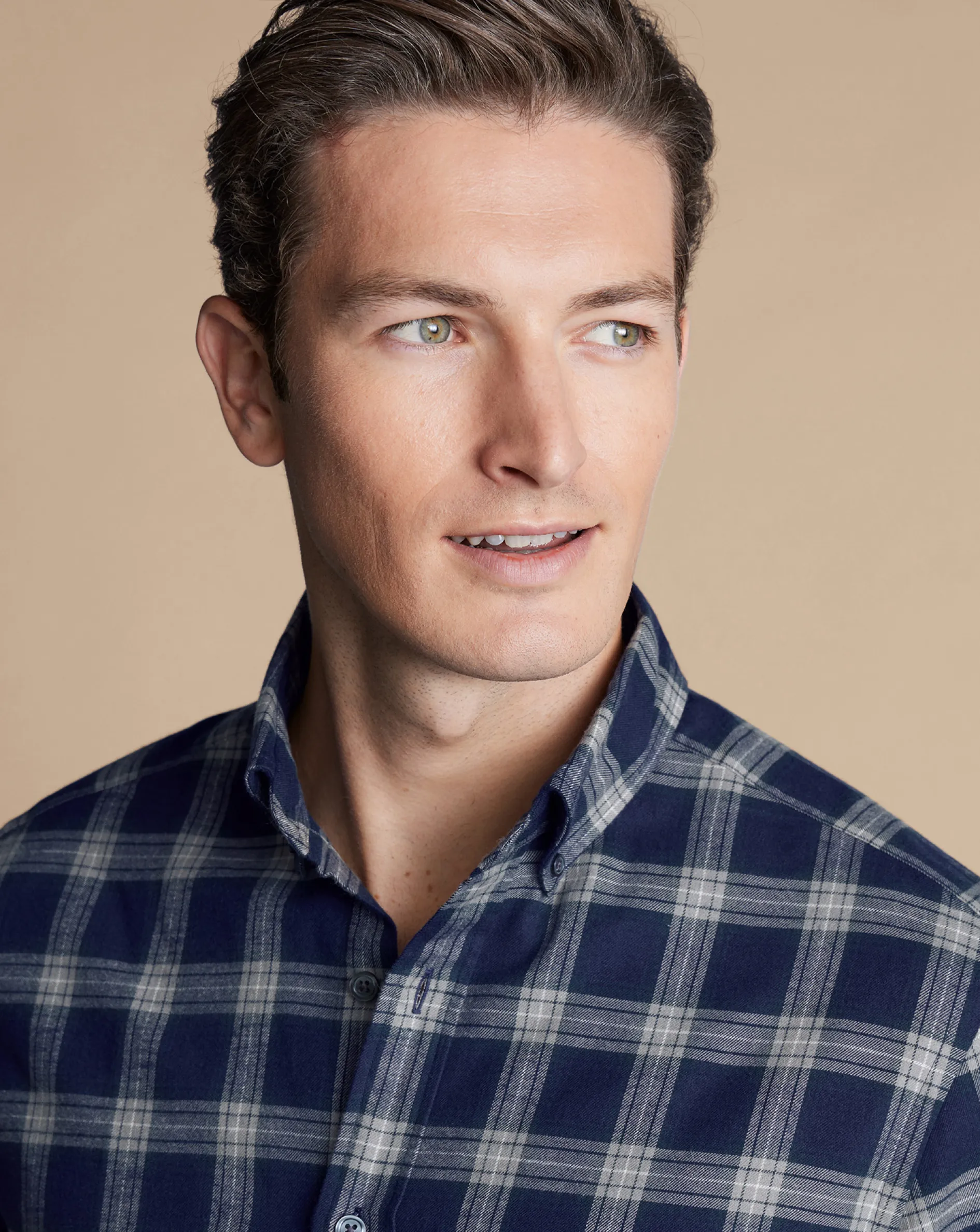 Sale Charles Tyrwhitt Brushed Flannel Check Shirt - French Blue