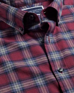 Sale Charles Tyrwhitt Brushed Flannel Check Shirt - Dark Red