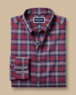 Sale Charles Tyrwhitt Brushed Flannel Check Shirt - Dark Red