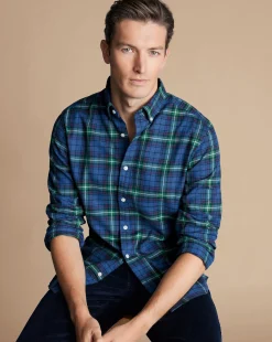 Store Charles Tyrwhitt Brushed Flannel Multi Check Shirt - Green Green Multicoloured