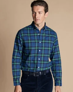 Store Charles Tyrwhitt Brushed Flannel Multi Check Shirt - Green Green Multicoloured
