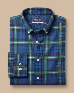 Store Charles Tyrwhitt Brushed Flannel Multi Check Shirt - Green Green Multicoloured