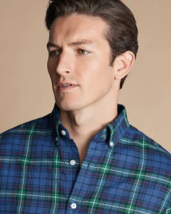 Store Charles Tyrwhitt Brushed Flannel Multi Check Shirt - Green Green Multicoloured