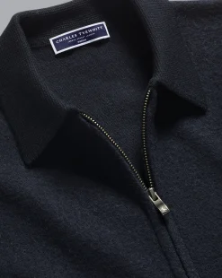 New Charles Tyrwhitt Brushed Wool & Milano Zip Through Jacket - Dark Navy