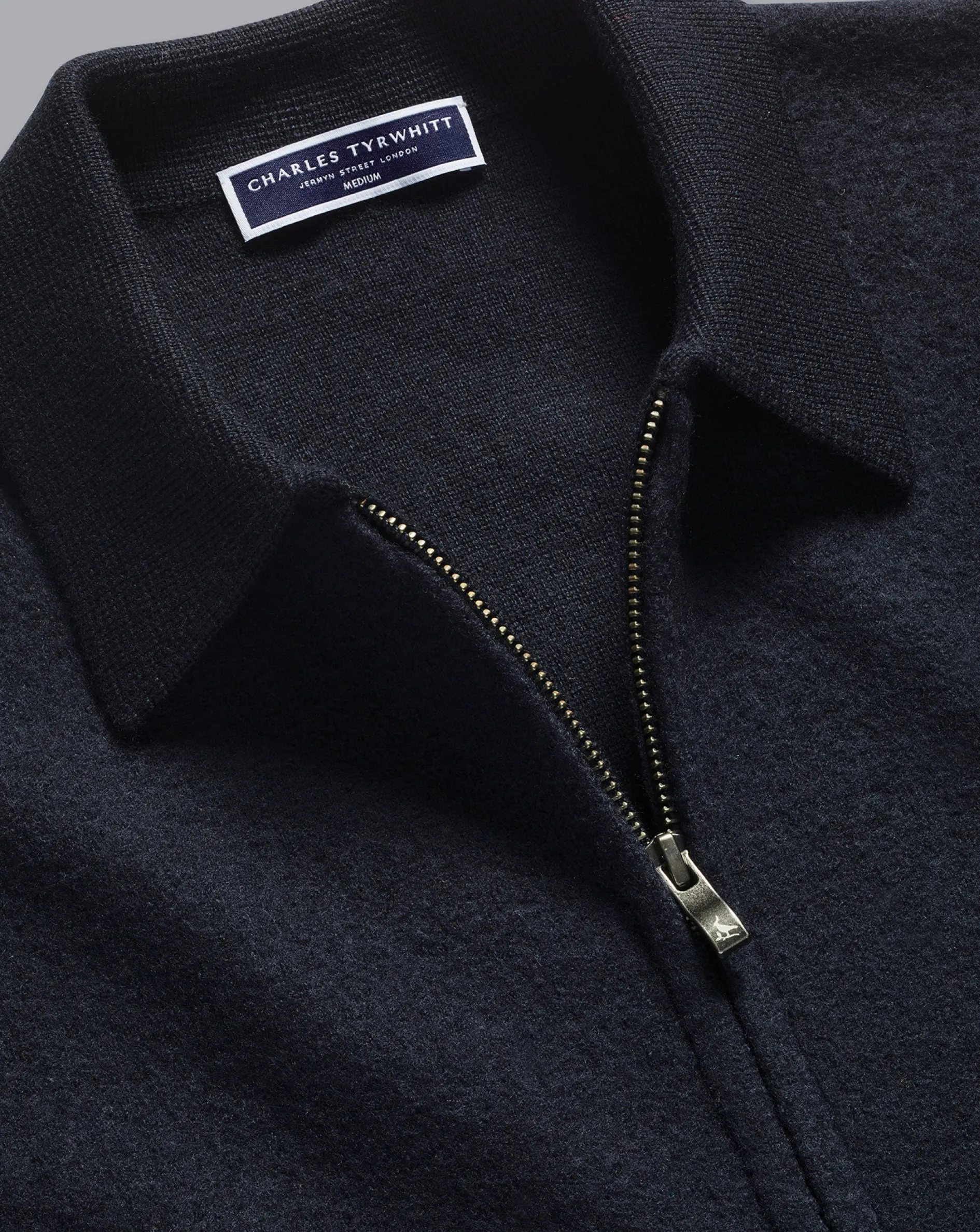 New Charles Tyrwhitt Brushed Wool & Milano Zip Through Jacket - Dark Navy