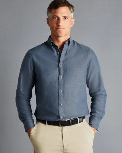 Best Sale Charles Tyrwhitt Button-Down Collar Arrow Dobby Brushed Flannel Shirt - Steel Blue