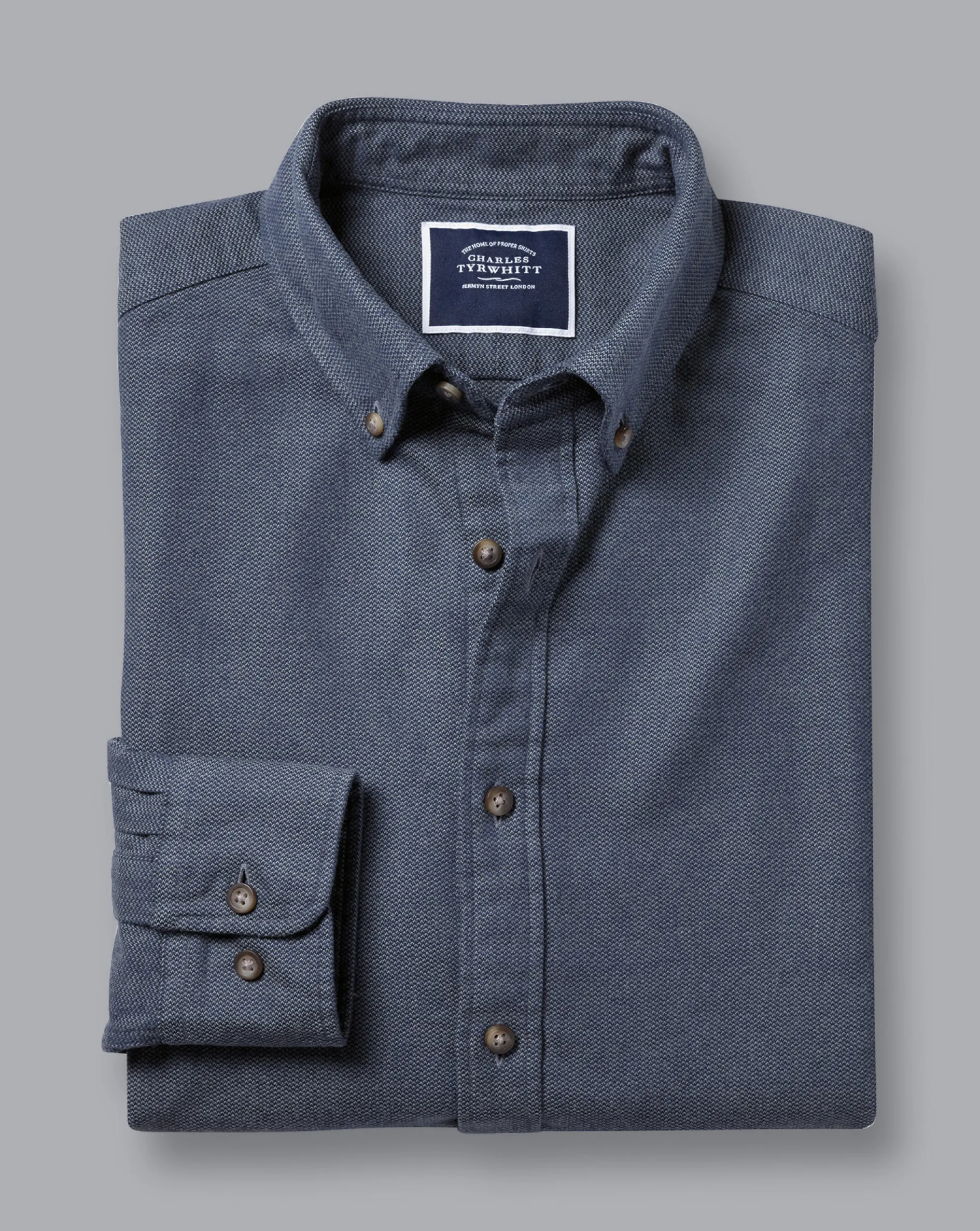 Best Sale Charles Tyrwhitt Button-Down Collar Arrow Dobby Brushed Flannel Shirt - Steel Blue