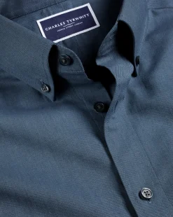Outlet Charles Tyrwhitt Button-Down Collar Brushed Cotton Twill Shirt - Petrol Blue