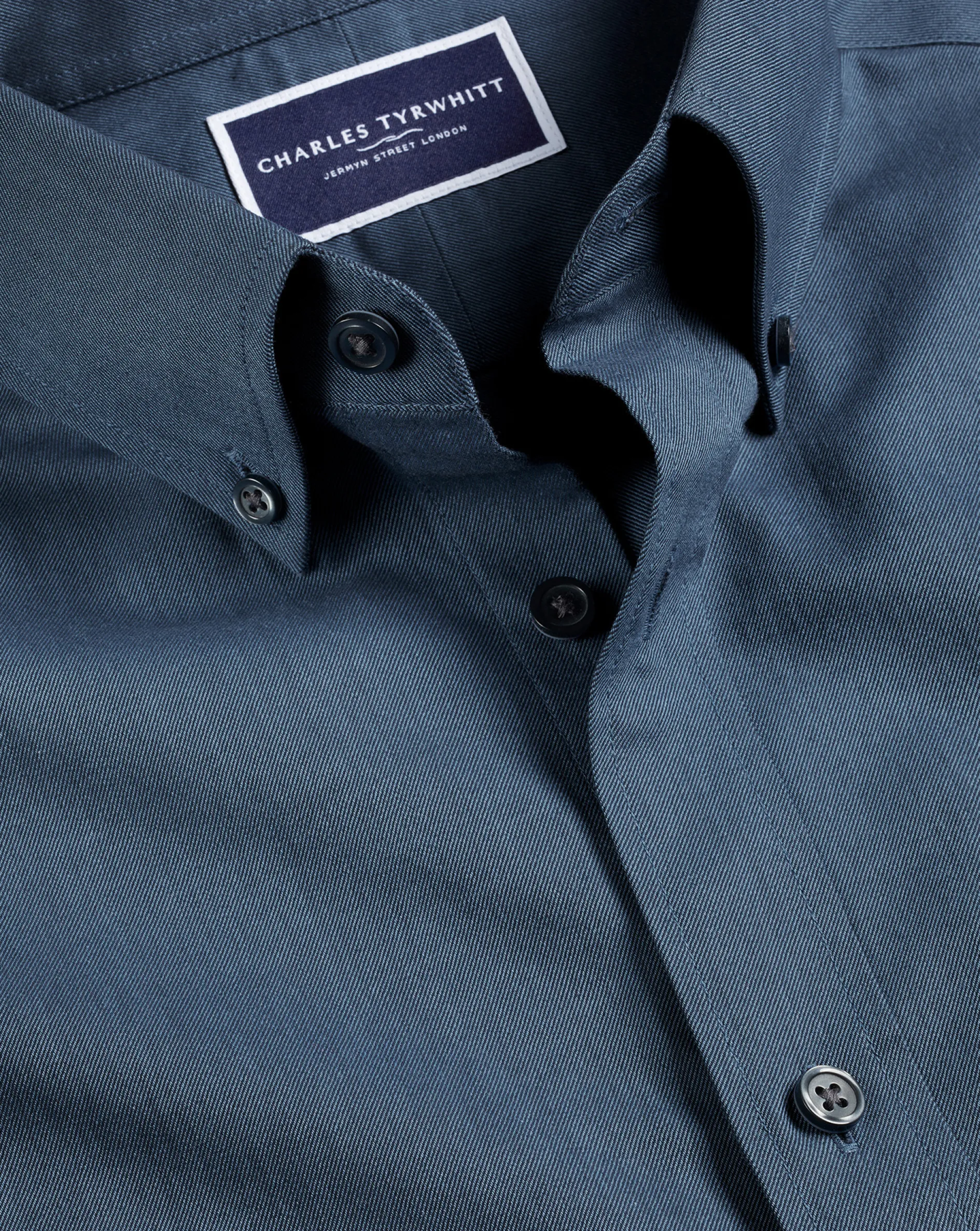 Outlet Charles Tyrwhitt Button-Down Collar Brushed Cotton Twill Shirt - Petrol Blue