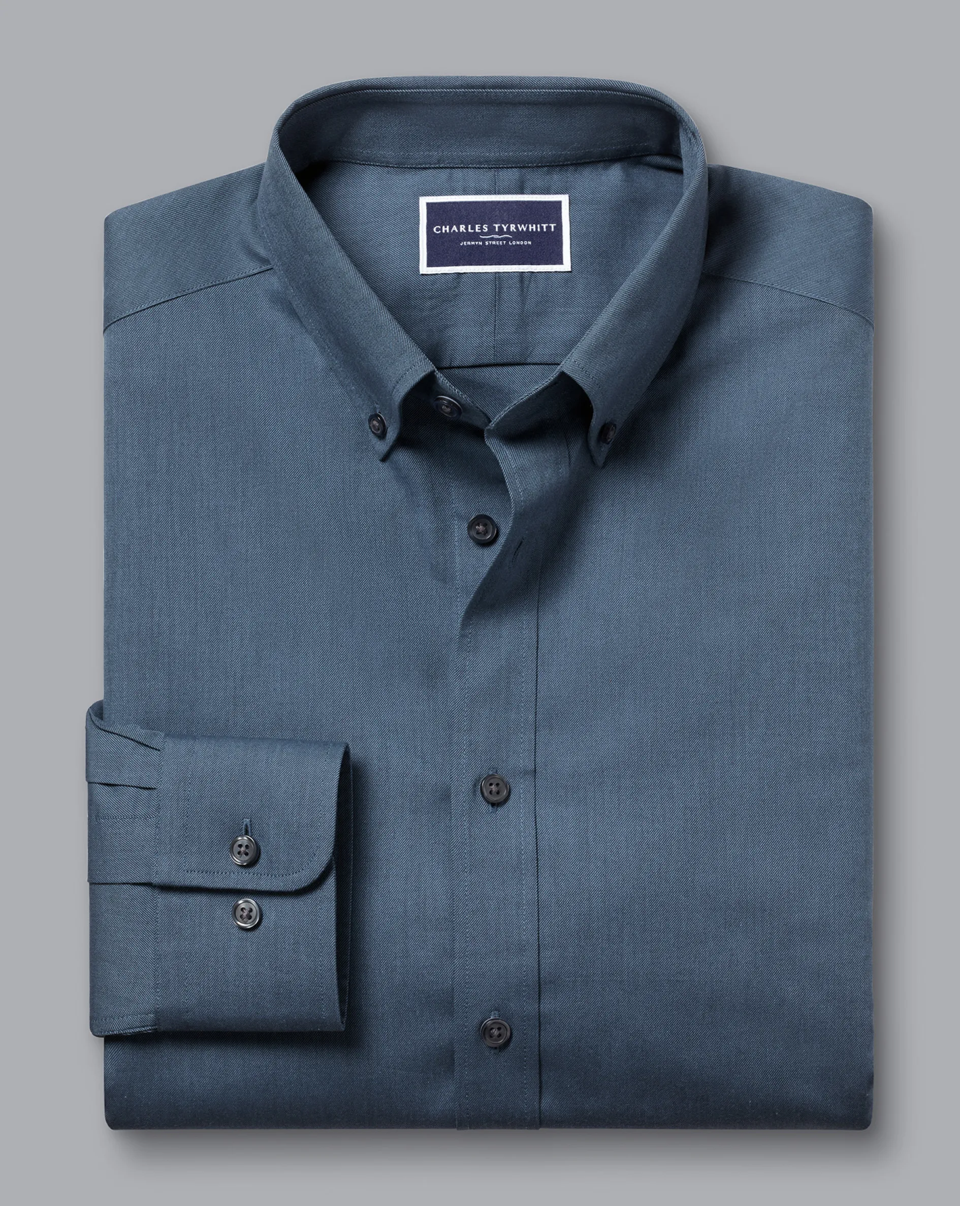 Outlet Charles Tyrwhitt Button-Down Collar Brushed Cotton Twill Shirt - Petrol Blue