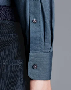 Outlet Charles Tyrwhitt Button-Down Collar Brushed Cotton Twill Shirt - Petrol Blue