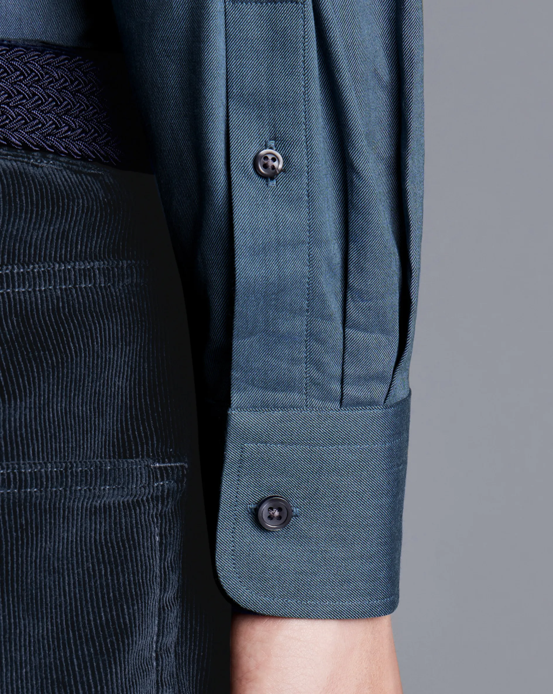 Outlet Charles Tyrwhitt Button-Down Collar Brushed Cotton Twill Shirt - Petrol Blue
