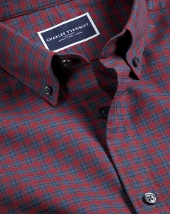 Sale Charles Tyrwhitt Button-Down Collar Brushed Cotton Twill Check Shirt - Red