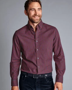 Sale Charles Tyrwhitt Button-Down Collar Brushed Cotton Twill Check Shirt - Red