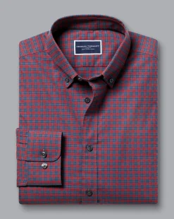 Sale Charles Tyrwhitt Button-Down Collar Brushed Cotton Twill Check Shirt - Red