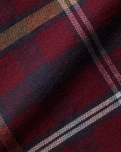 Shop Charles Tyrwhitt Button-Down Collar Brushed Washed Oxford Check Shirt - Dark Red