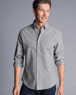 Cheap Charles Tyrwhitt Button-Down Collar Brushed Cotton Twill Shirt - Light Grey Charcoal