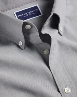 Cheap Charles Tyrwhitt Button-Down Collar Brushed Cotton Twill Shirt - Light Grey Charcoal